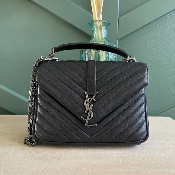 ❌SOLD❌Saint Laurent YSL College Monogram Calfskin Medium Black SIlver Crossbody - Picture 14 of 14